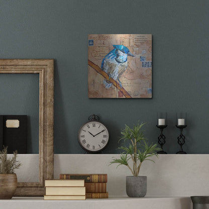 Luxe Metal Art 'Blue Jay US Mail' by St. Hilaire Elizabeth, Metal Wall Art,12x12