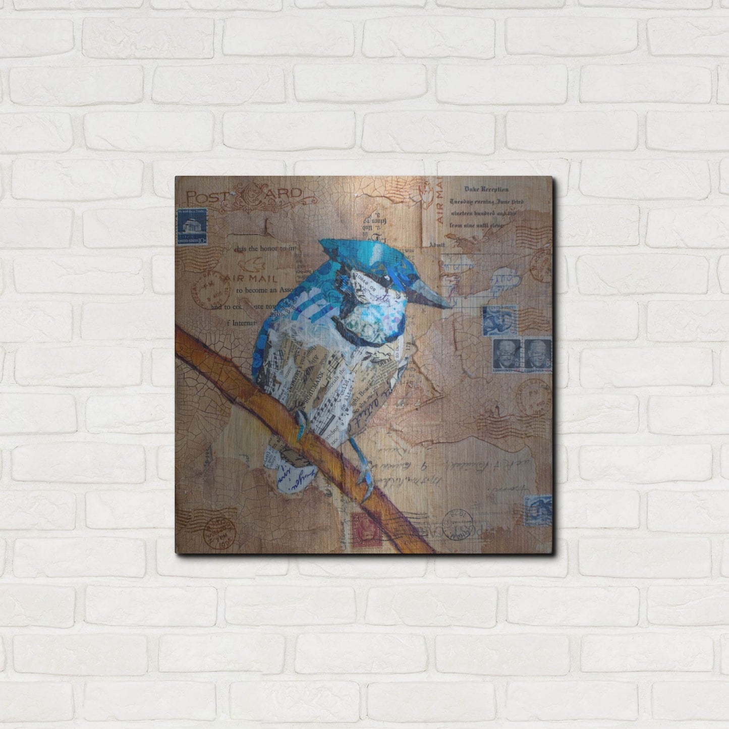Luxe Metal Art 'Blue Jay US Mail' by St. Hilaire Elizabeth, Metal Wall Art,24x24