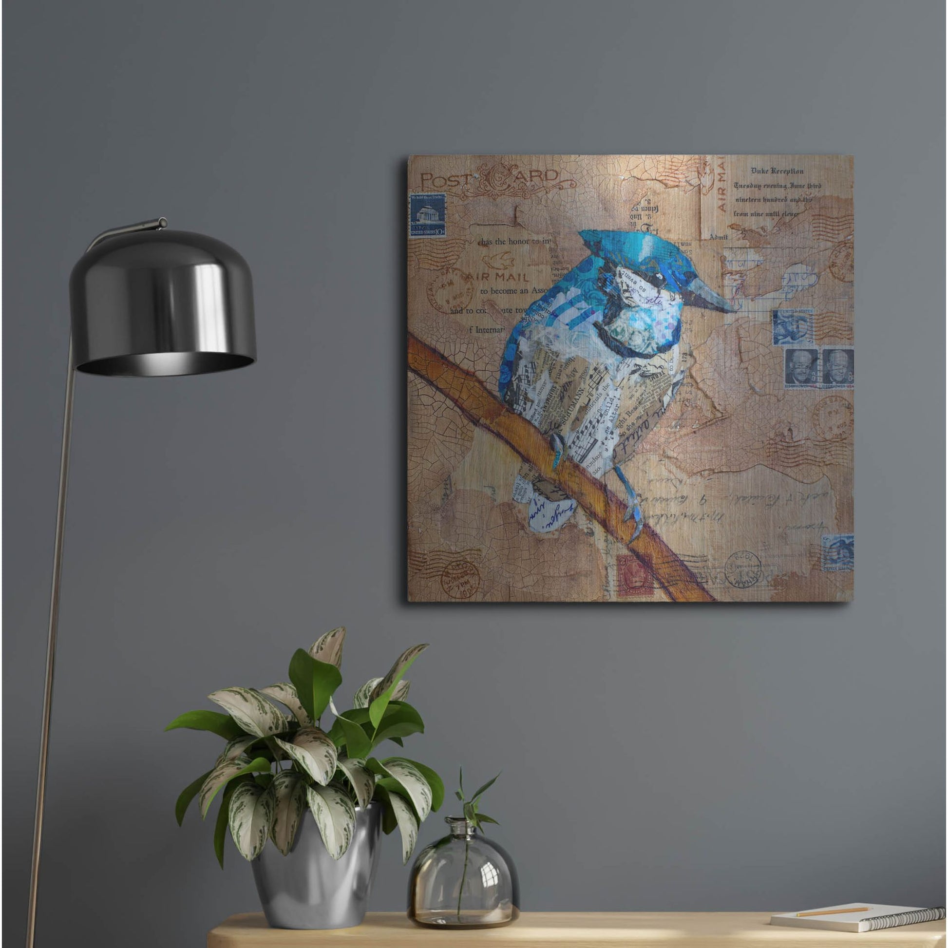 Luxe Metal Art 'Blue Jay US Mail' by St. Hilaire Elizabeth, Metal Wall Art,24x24
