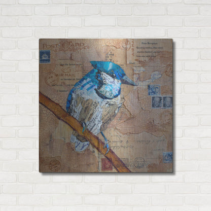 Luxe Metal Art 'Blue Jay US Mail' by St. Hilaire Elizabeth, Metal Wall Art,36x36