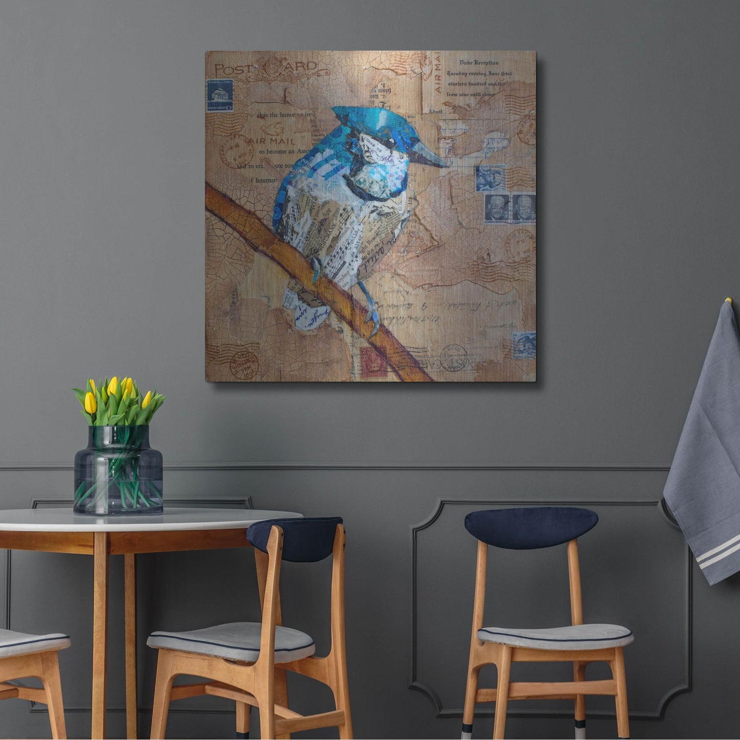 Luxe Metal Art 'Blue Jay US Mail' by St. Hilaire Elizabeth, Metal Wall Art,36x36