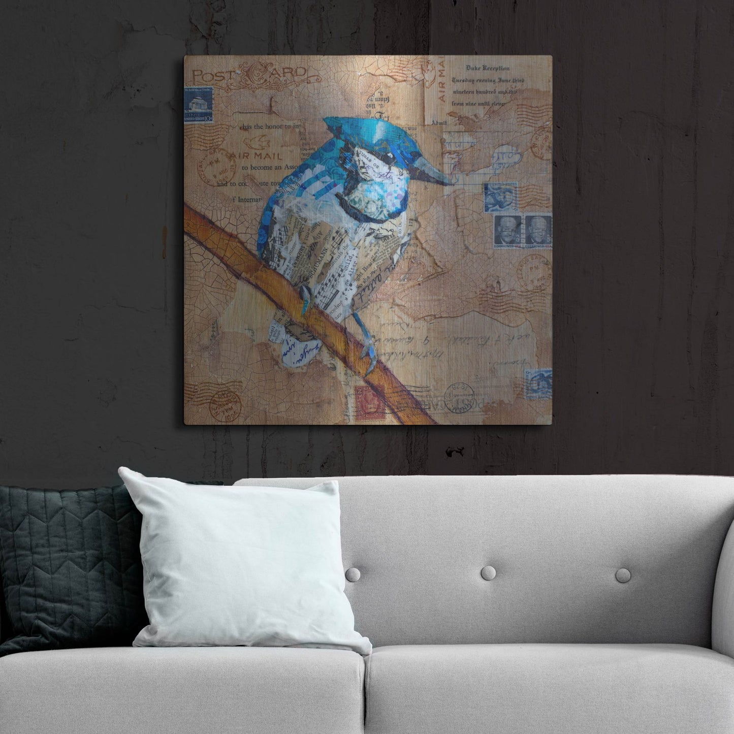 Luxe Metal Art 'Blue Jay US Mail' by St. Hilaire Elizabeth, Metal Wall Art,36x36