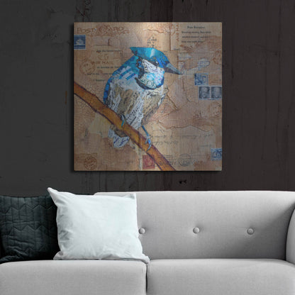 Luxe Metal Art 'Blue Jay US Mail' by St. Hilaire Elizabeth, Metal Wall Art,36x36