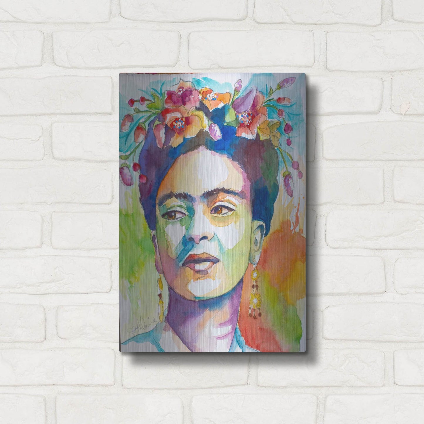 Luxe Metal Art 'Frida with Side Glance' by St. Hilaire Elizabeth, Metal Wall Art,12x16