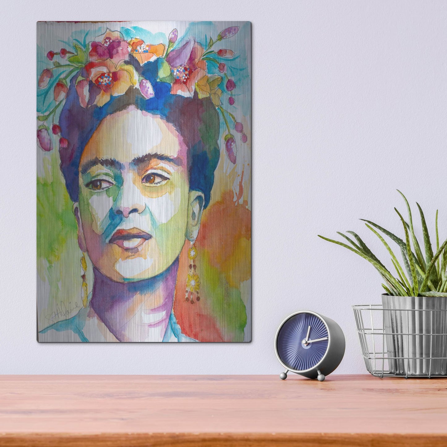 Luxe Metal Art 'Frida with Side Glance' by St. Hilaire Elizabeth, Metal Wall Art,12x16