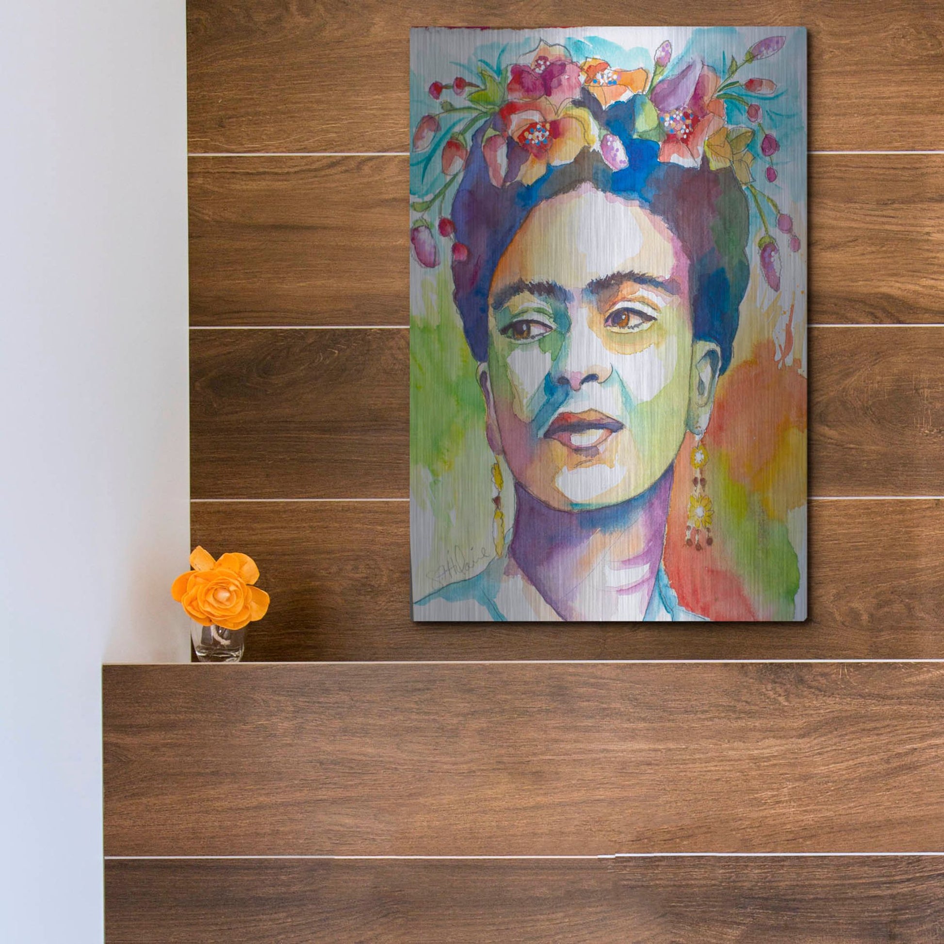 Luxe Metal Art 'Frida with Side Glance' by St. Hilaire Elizabeth, Metal Wall Art,12x16
