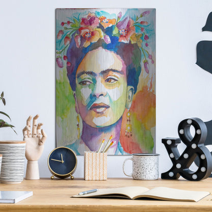Luxe Metal Art 'Frida with Side Glance' by St. Hilaire Elizabeth, Metal Wall Art,12x16