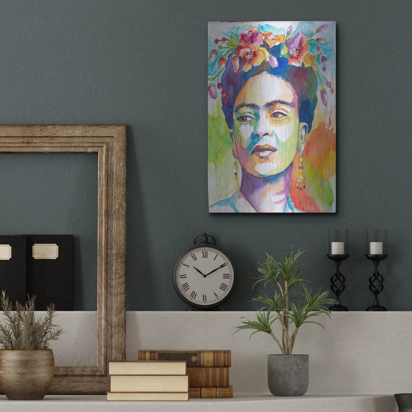 Luxe Metal Art 'Frida with Side Glance' by St. Hilaire Elizabeth, Metal Wall Art,12x16