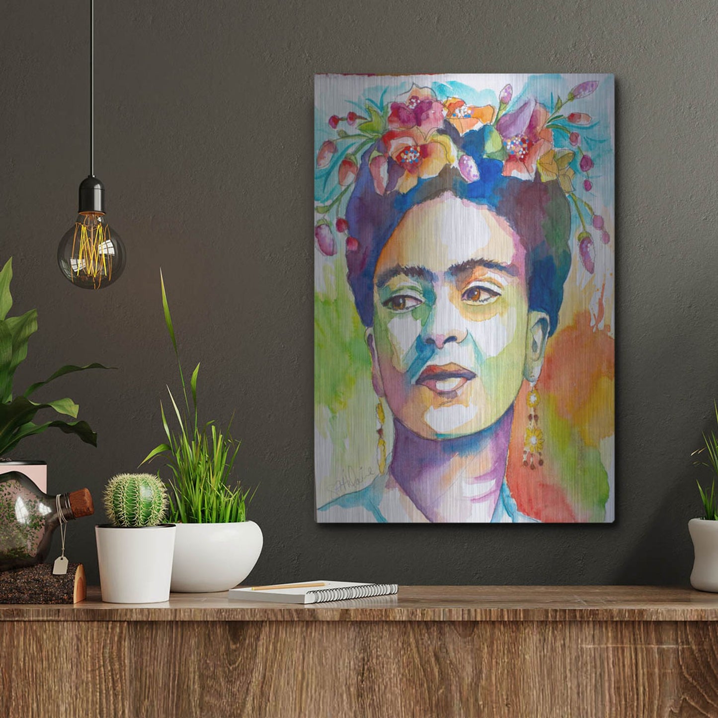 Luxe Metal Art 'Frida with Side Glance' by St. Hilaire Elizabeth, Metal Wall Art,12x16