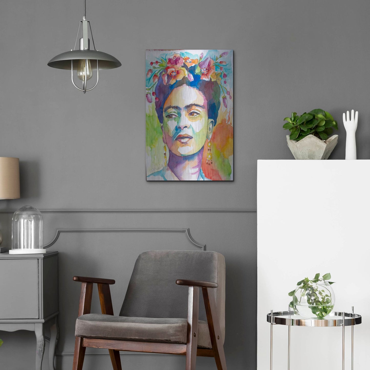 Luxe Metal Art 'Frida with Side Glance' by St. Hilaire Elizabeth, Metal Wall Art,16x24