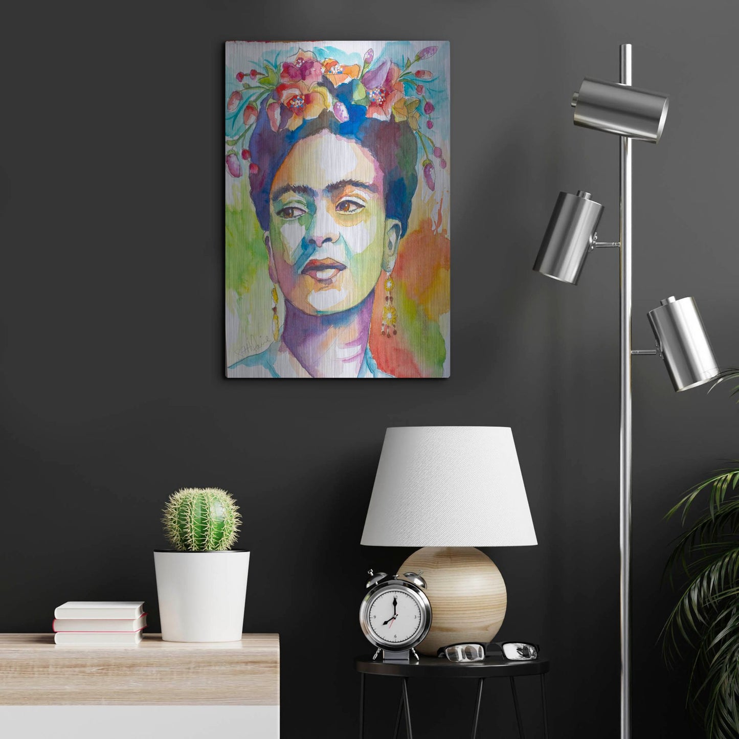 Luxe Metal Art 'Frida with Side Glance' by St. Hilaire Elizabeth, Metal Wall Art,16x24