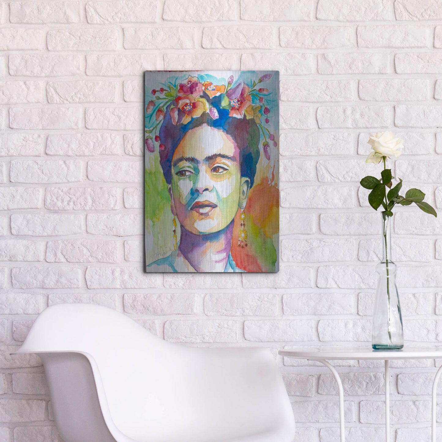 Luxe Metal Art 'Frida with Side Glance' by St. Hilaire Elizabeth, Metal Wall Art,16x24