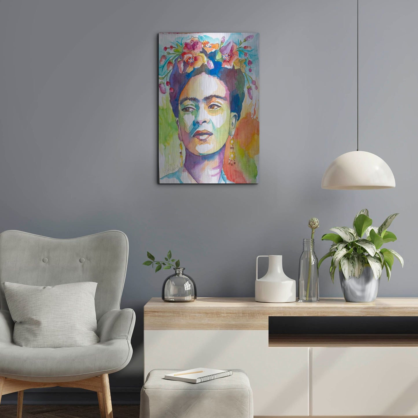 Luxe Metal Art 'Frida with Side Glance' by St. Hilaire Elizabeth, Metal Wall Art,16x24
