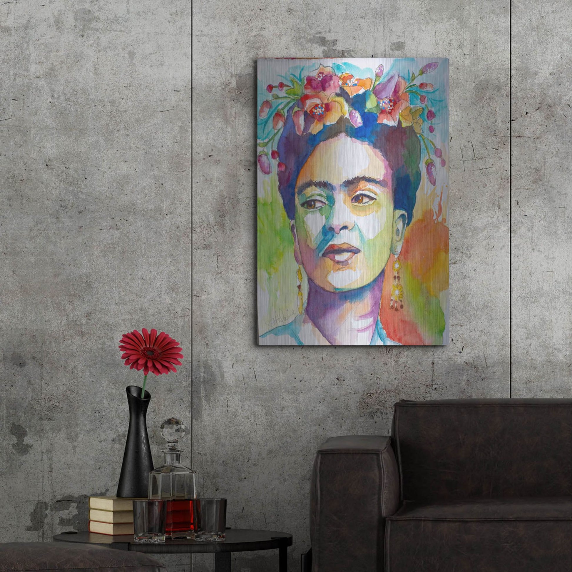Luxe Metal Art 'Frida with Side Glance' by St. Hilaire Elizabeth, Metal Wall Art,24x36