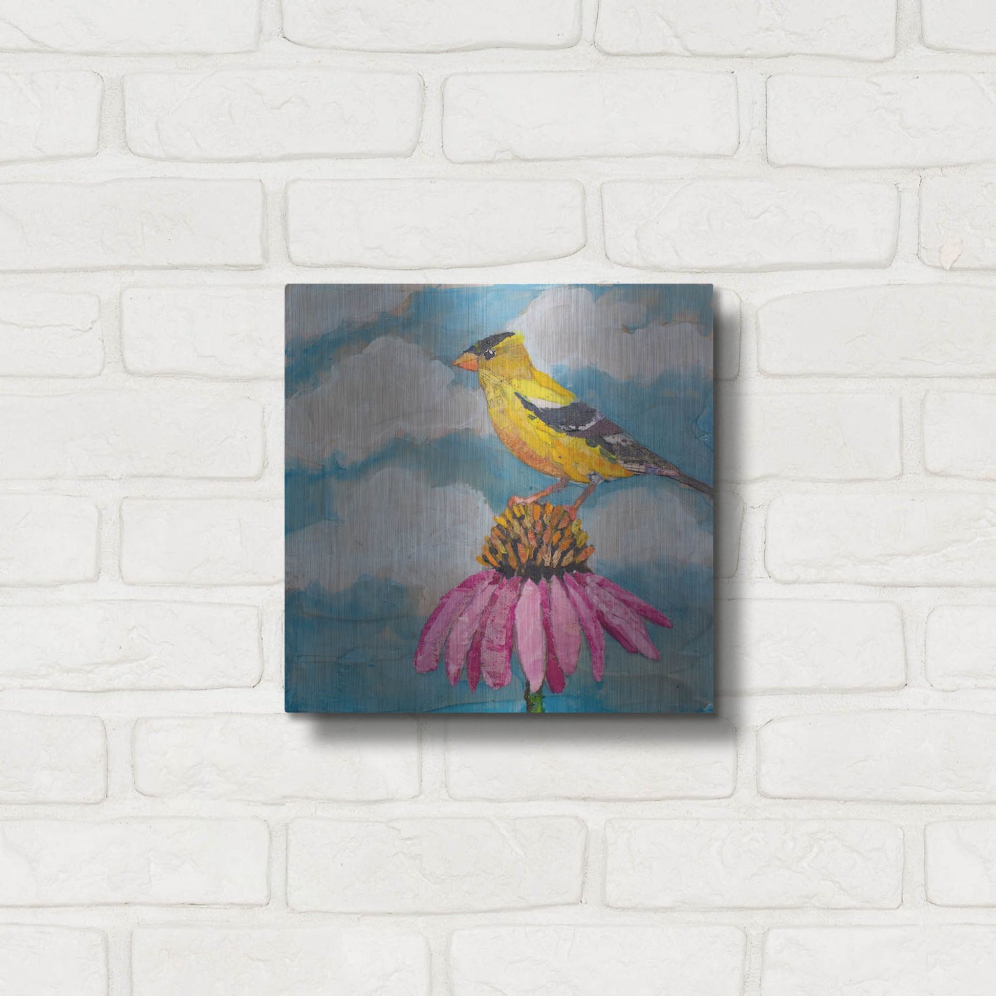 Luxe Metal Art 'Blue Sky Finch' by St. Hilaire Elizabeth, Metal Wall Art,12x12