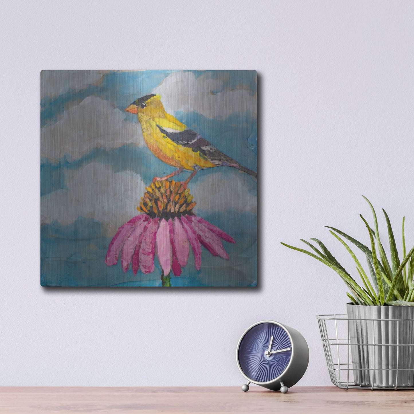 Luxe Metal Art 'Blue Sky Finch' by St. Hilaire Elizabeth, Metal Wall Art,12x12