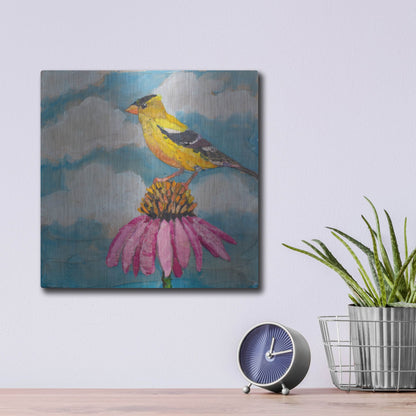 Luxe Metal Art 'Blue Sky Finch' by St. Hilaire Elizabeth, Metal Wall Art,12x12