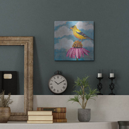 Luxe Metal Art 'Blue Sky Finch' by St. Hilaire Elizabeth, Metal Wall Art,12x12