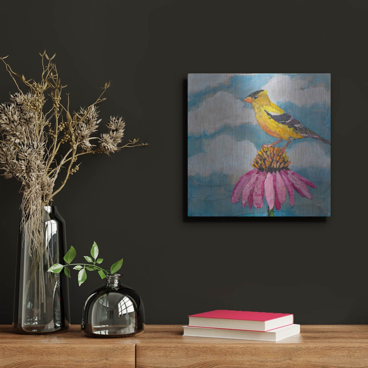Luxe Metal Art 'Blue Sky Finch' by St. Hilaire Elizabeth, Metal Wall Art,12x12