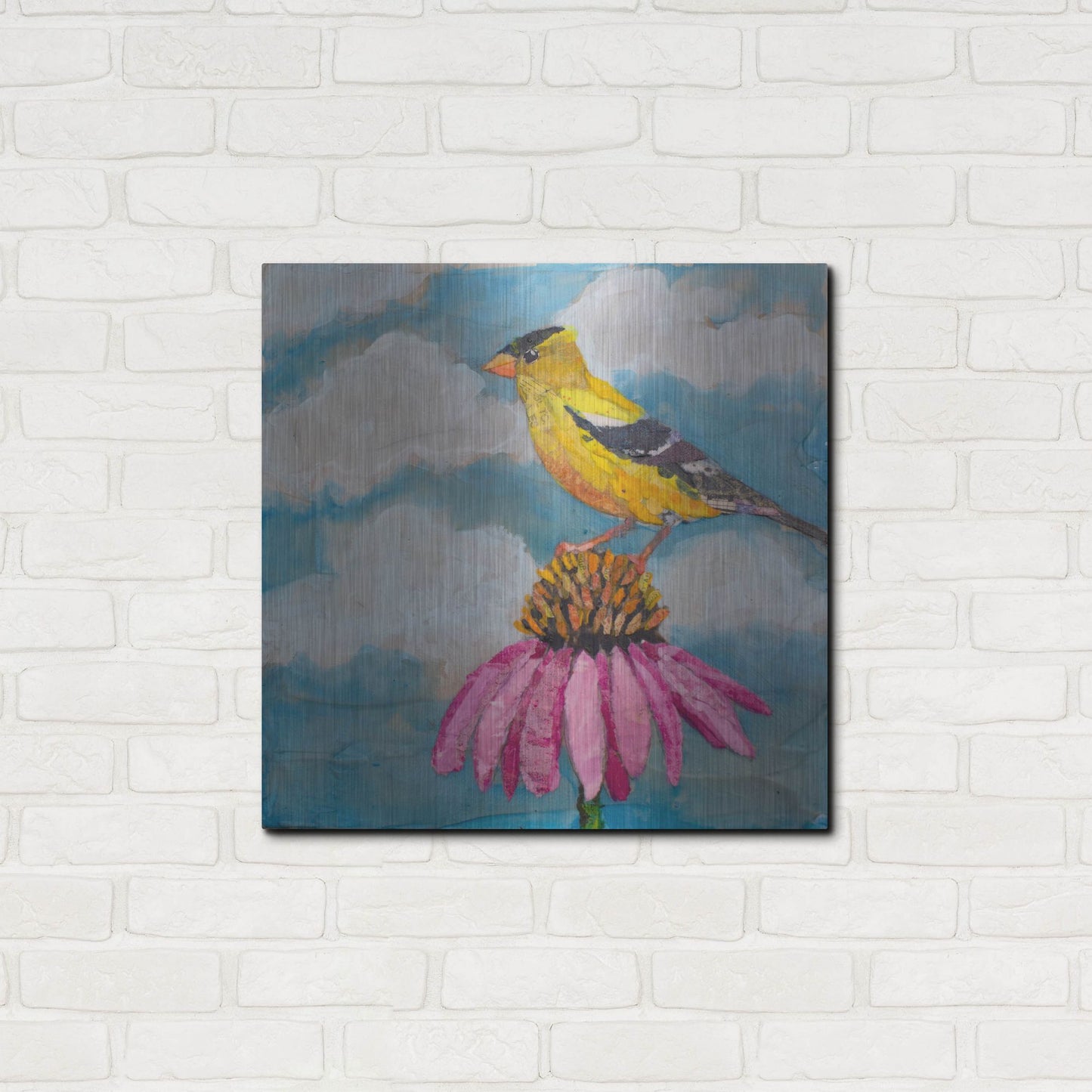 Luxe Metal Art 'Blue Sky Finch' by St. Hilaire Elizabeth, Metal Wall Art,24x24