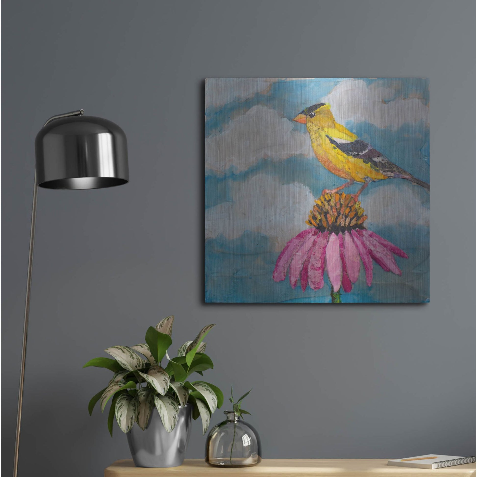 Luxe Metal Art 'Blue Sky Finch' by St. Hilaire Elizabeth, Metal Wall Art,24x24