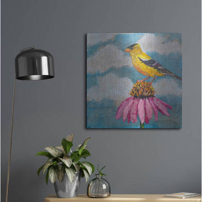 Luxe Metal Art 'Blue Sky Finch' by St. Hilaire Elizabeth, Metal Wall Art,24x24