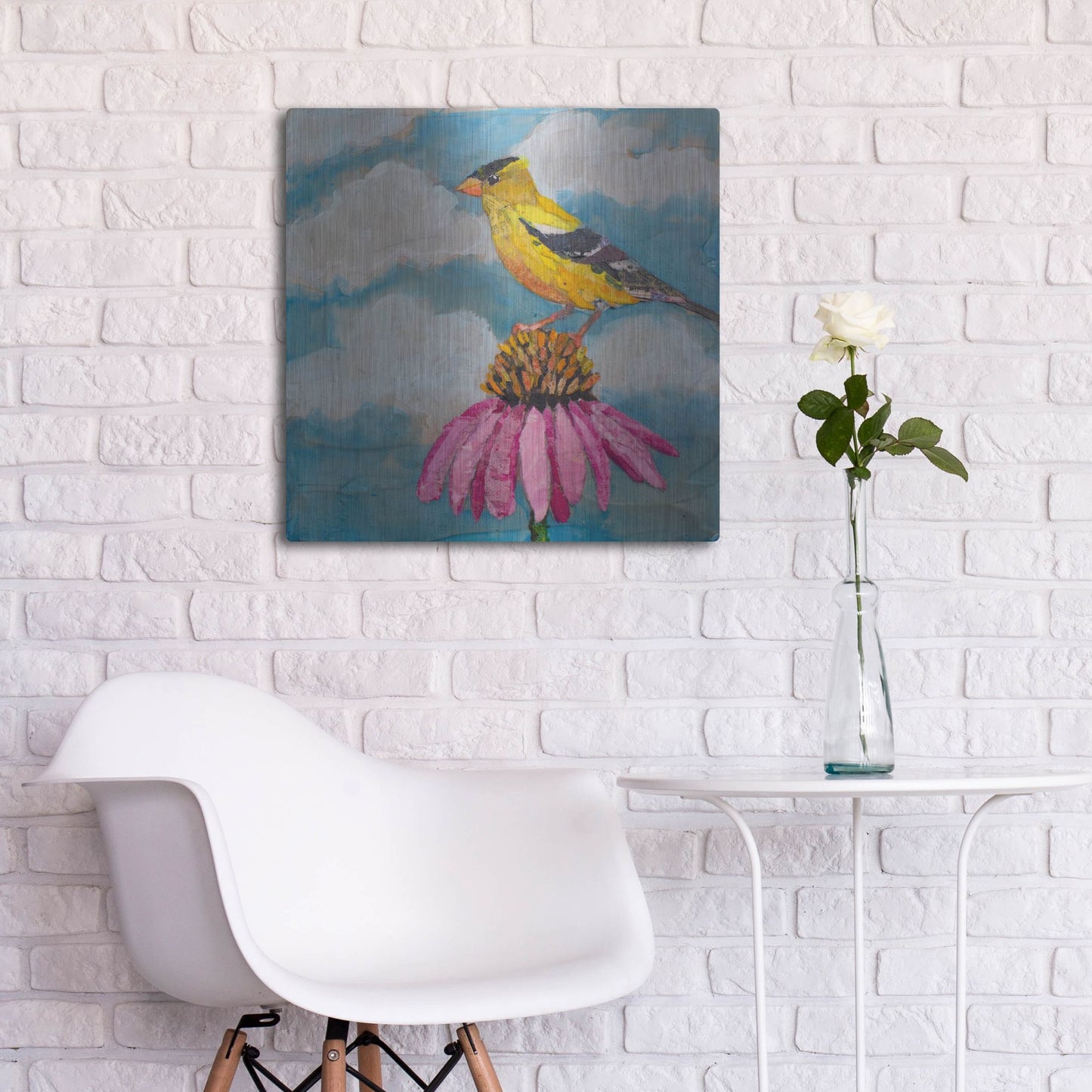 Luxe Metal Art 'Blue Sky Finch' by St. Hilaire Elizabeth, Metal Wall Art,24x24
