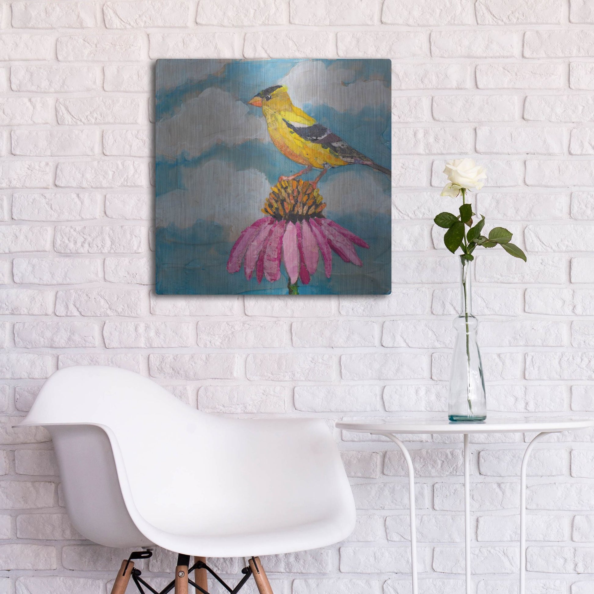 Luxe Metal Art 'Blue Sky Finch' by St. Hilaire Elizabeth, Metal Wall Art,24x24