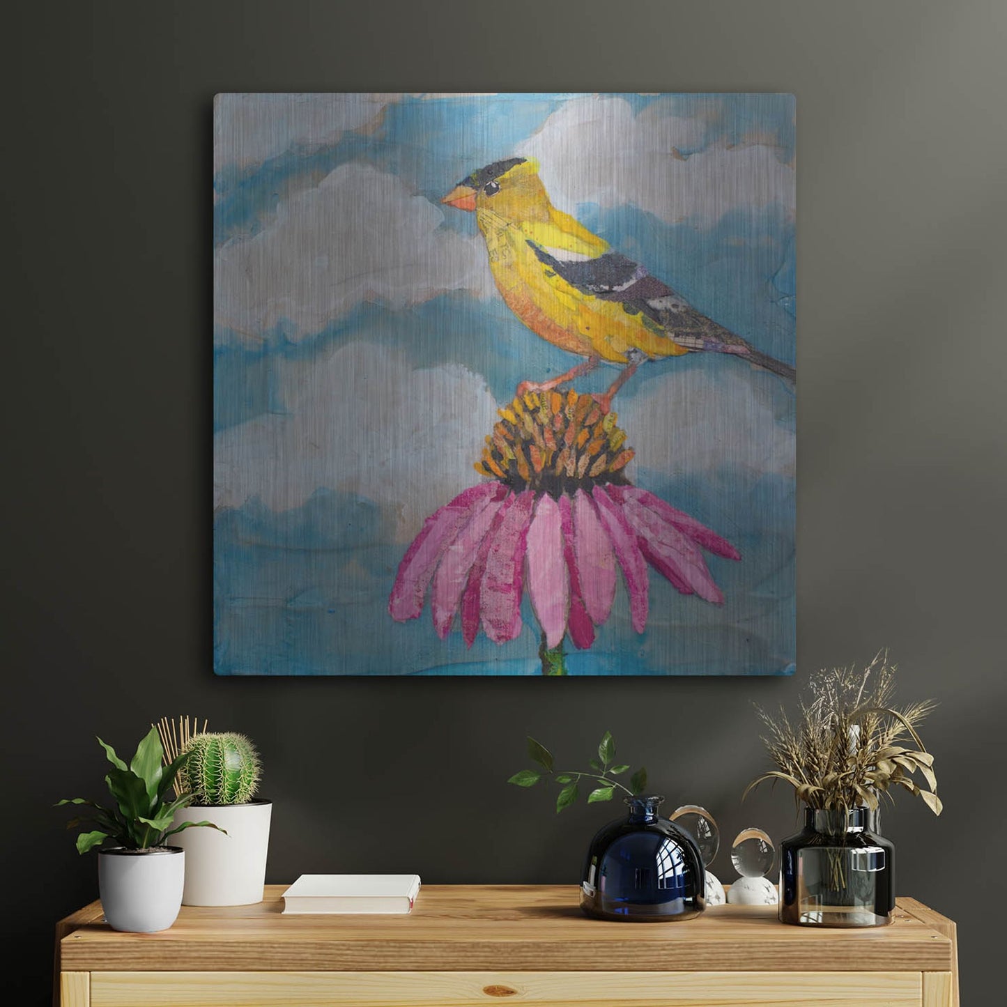 Luxe Metal Art 'Blue Sky Finch' by St. Hilaire Elizabeth, Metal Wall Art,24x24