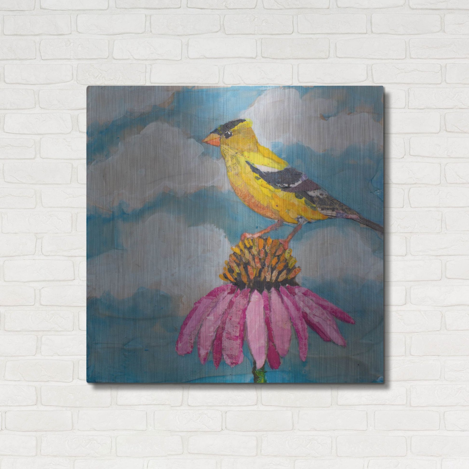 Luxe Metal Art 'Blue Sky Finch' by St. Hilaire Elizabeth, Metal Wall Art,36x36