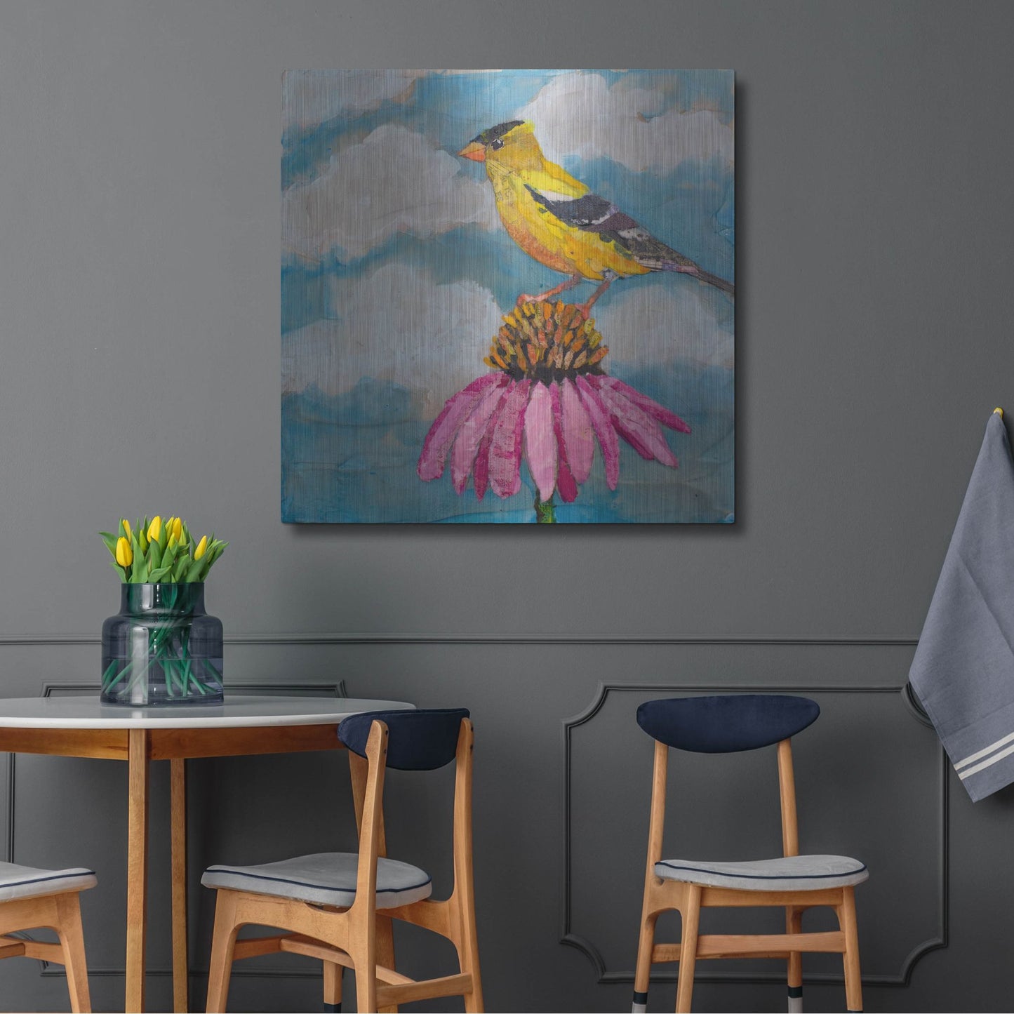 Luxe Metal Art 'Blue Sky Finch' by St. Hilaire Elizabeth, Metal Wall Art,36x36
