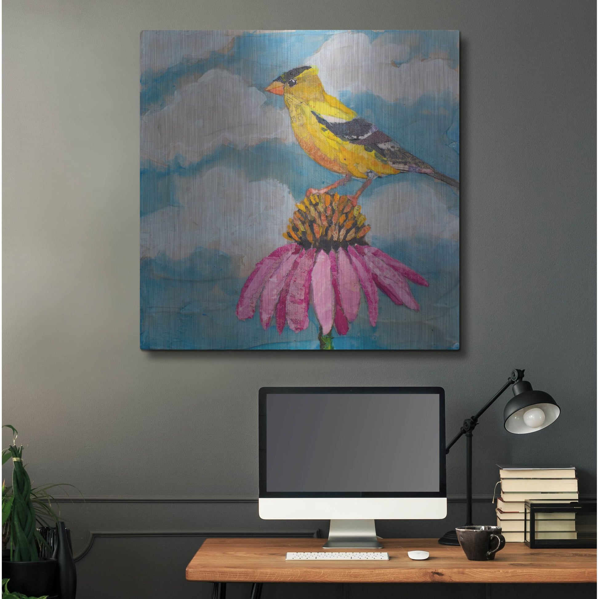 Luxe Metal Art 'Blue Sky Finch' by St. Hilaire Elizabeth, Metal Wall Art,36x36