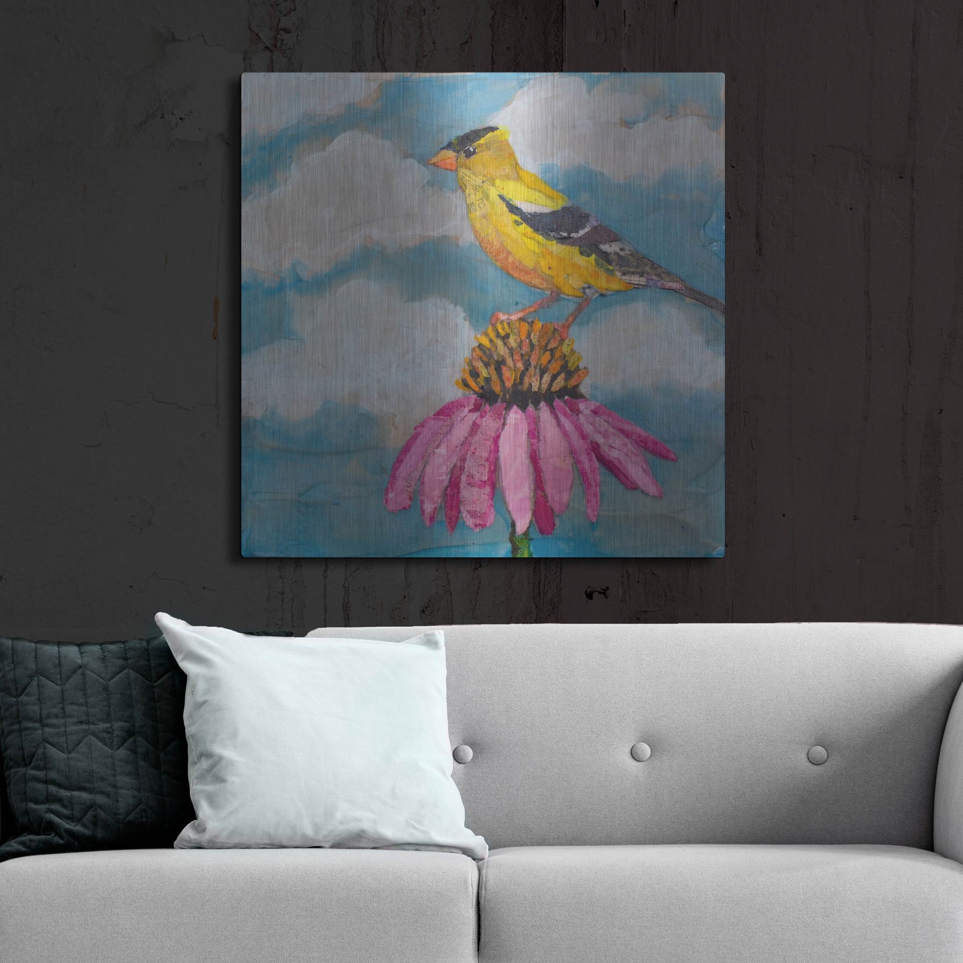 Luxe Metal Art 'Blue Sky Finch' by St. Hilaire Elizabeth, Metal Wall Art,36x36