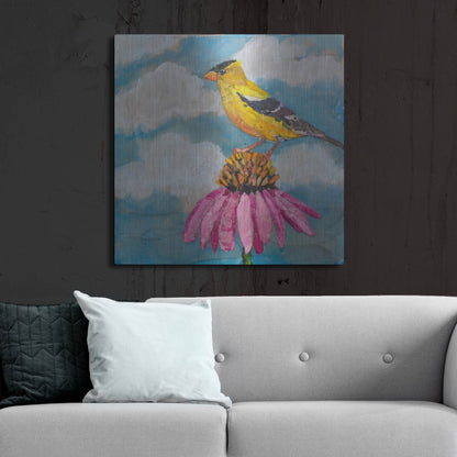 Luxe Metal Art 'Blue Sky Finch' by St. Hilaire Elizabeth, Metal Wall Art,36x36