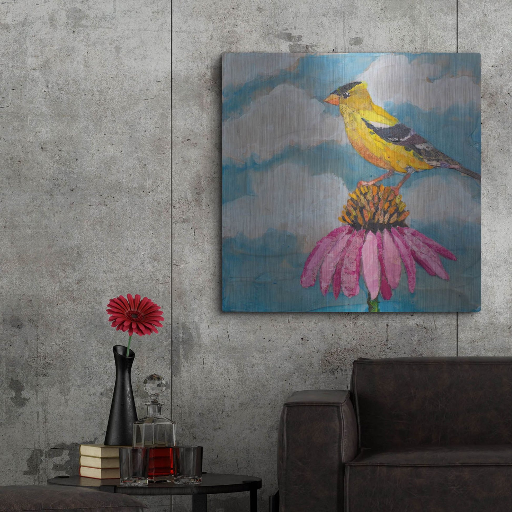 Luxe Metal Art 'Blue Sky Finch' by St. Hilaire Elizabeth, Metal Wall Art,36x36