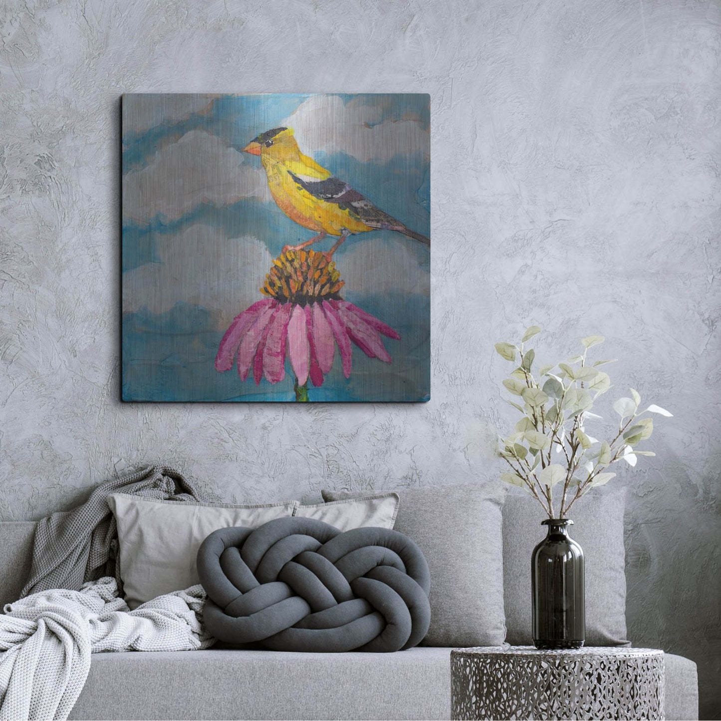Luxe Metal Art 'Blue Sky Finch' by St. Hilaire Elizabeth, Metal Wall Art,36x36