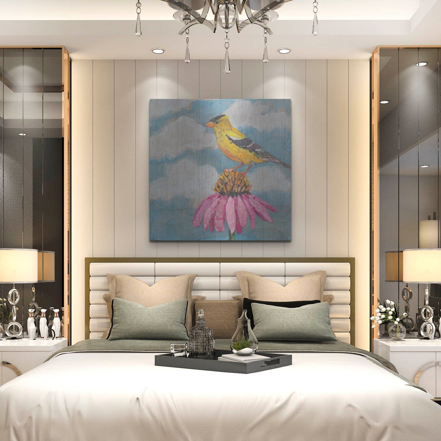 Luxe Metal Art 'Blue Sky Finch' by St. Hilaire Elizabeth, Metal Wall Art,36x36