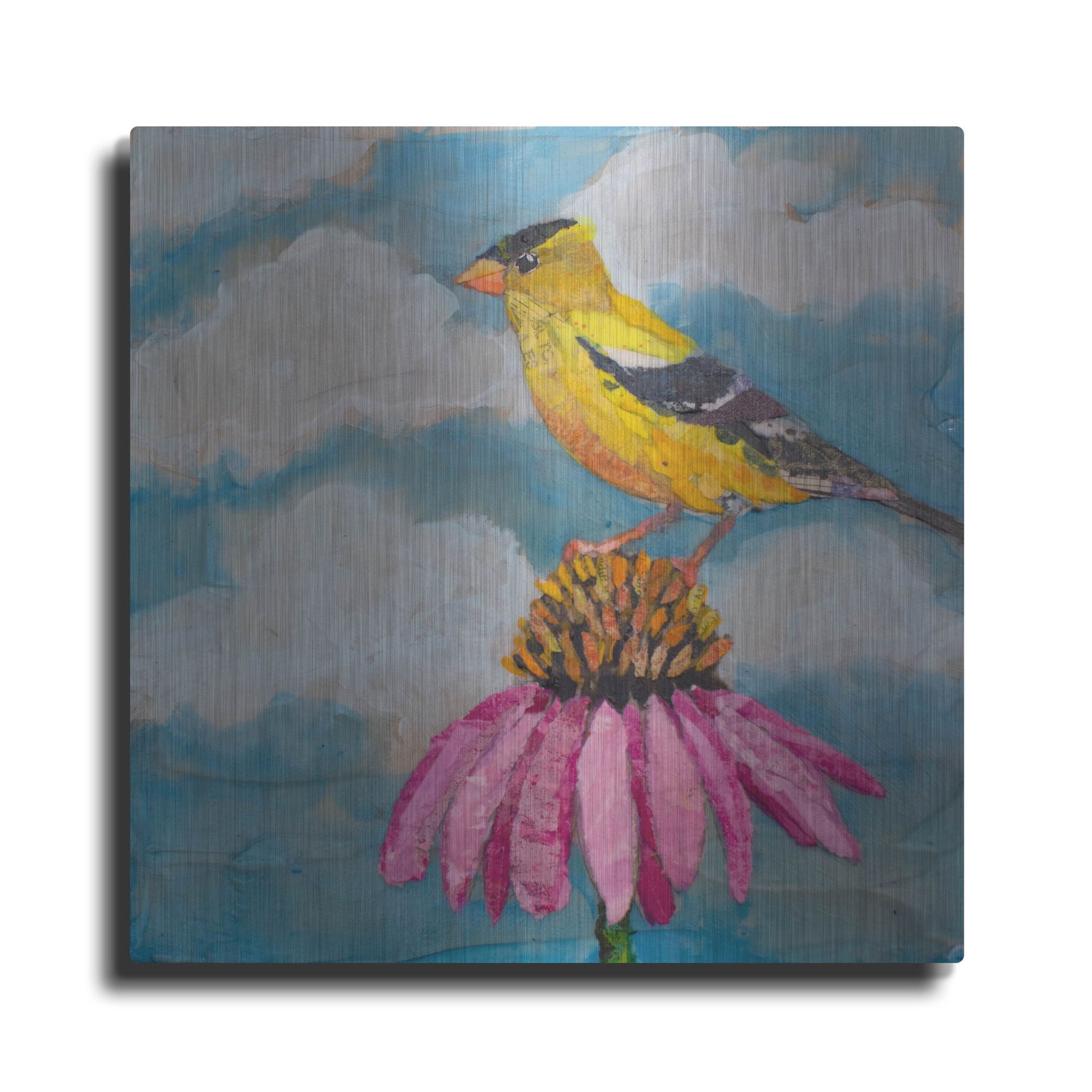 Luxe Metal Art 'Blue Sky Finch' by St. Hilaire Elizabeth, Metal Wall Art