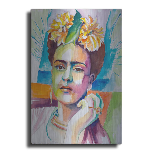 Luxe Metal Art 'Frida with Mums' by St. Hilaire Elizabeth, Metal Wall Art