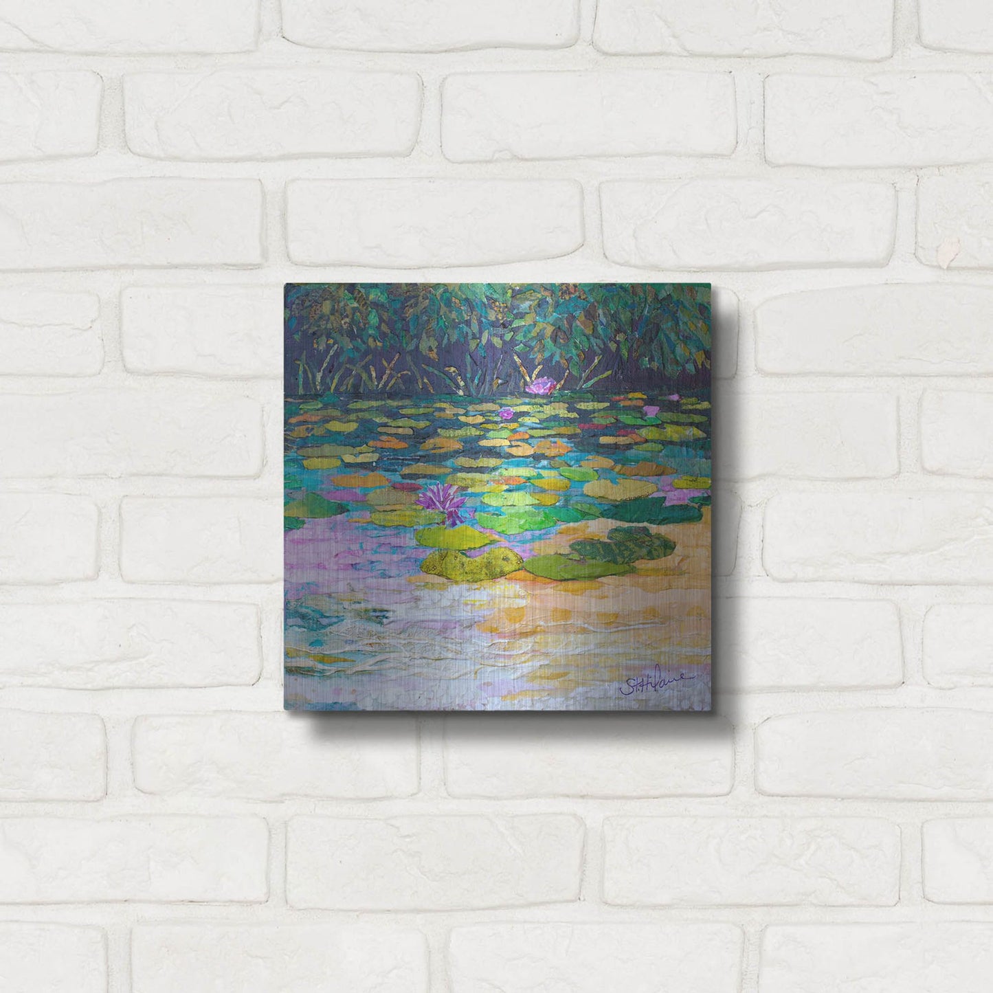 Luxe Metal Art 'Lily Pad Pond' by St. Hilaire Elizabeth, Metal Wall Art,12x12