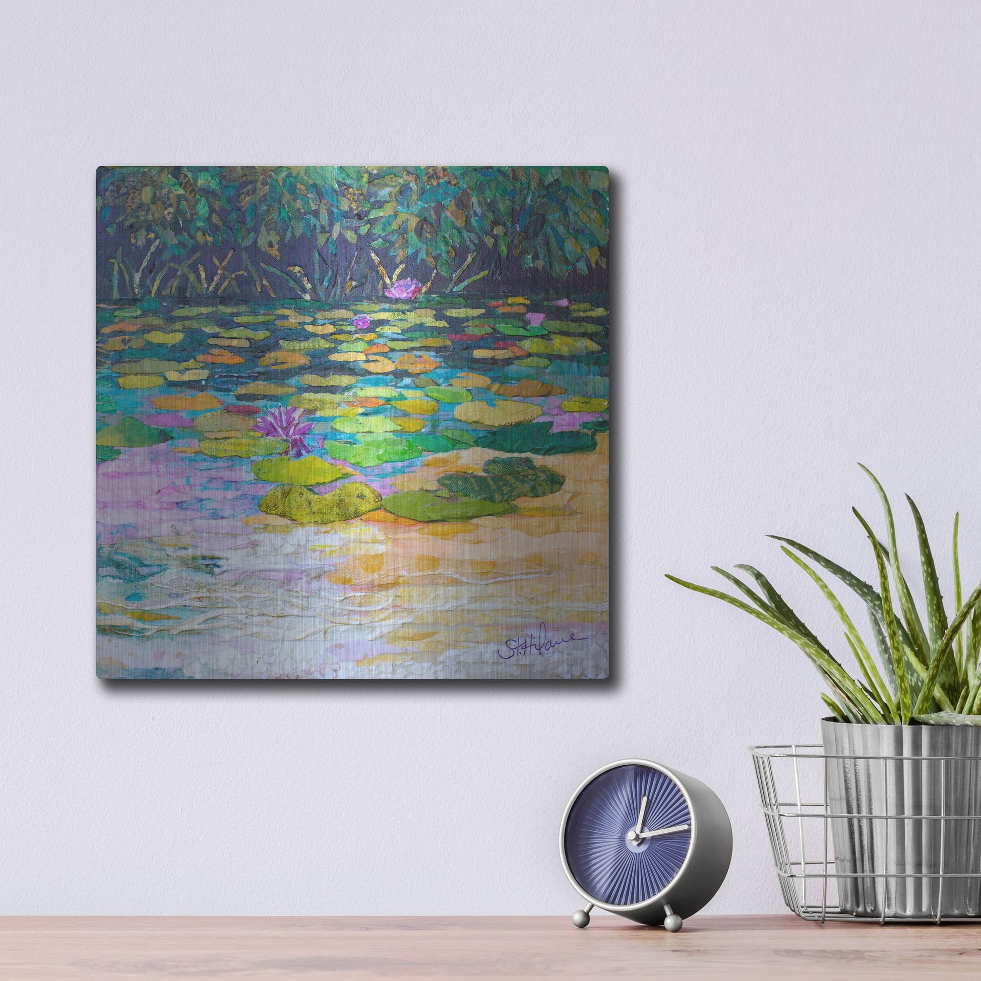 Luxe Metal Art 'Lily Pad Pond' by St. Hilaire Elizabeth, Metal Wall Art,12x12