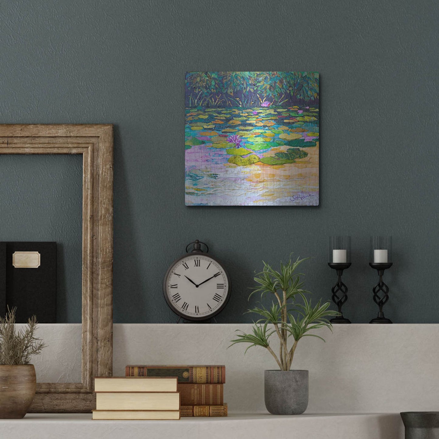 Luxe Metal Art 'Lily Pad Pond' by St. Hilaire Elizabeth, Metal Wall Art,12x12