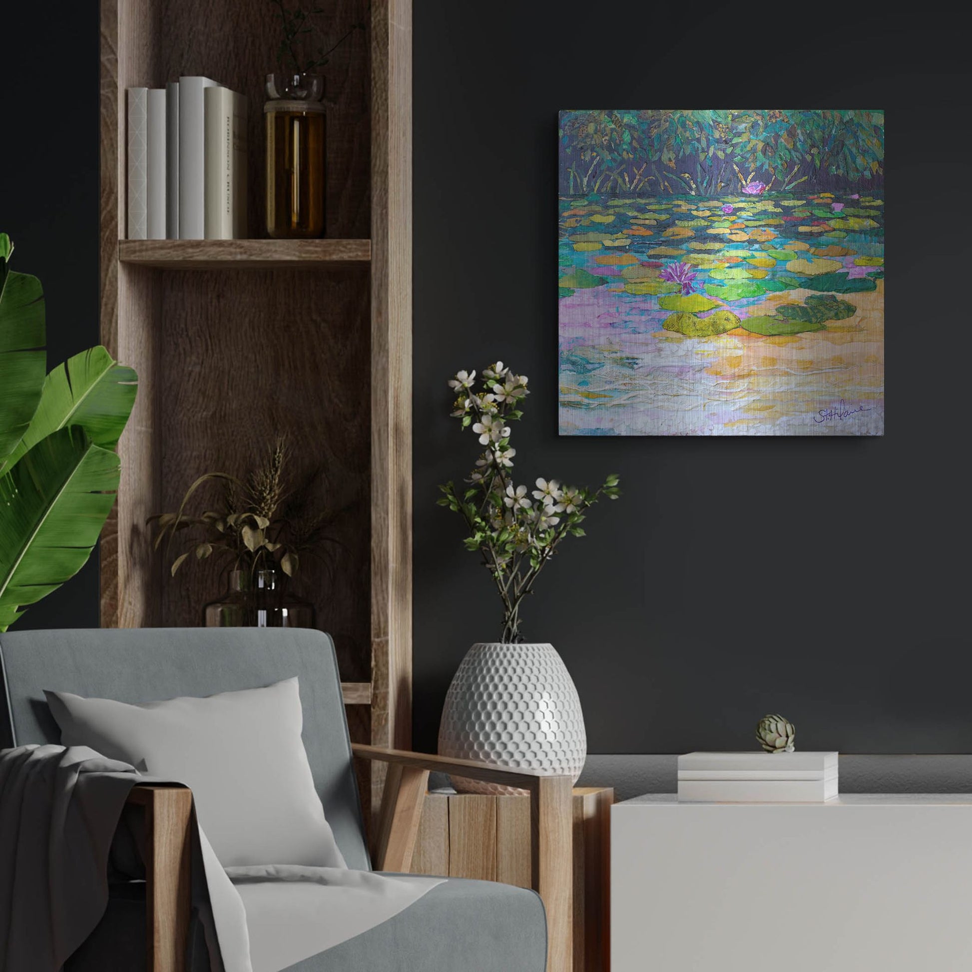 Luxe Metal Art 'Lily Pad Pond' by St. Hilaire Elizabeth, Metal Wall Art,24x24