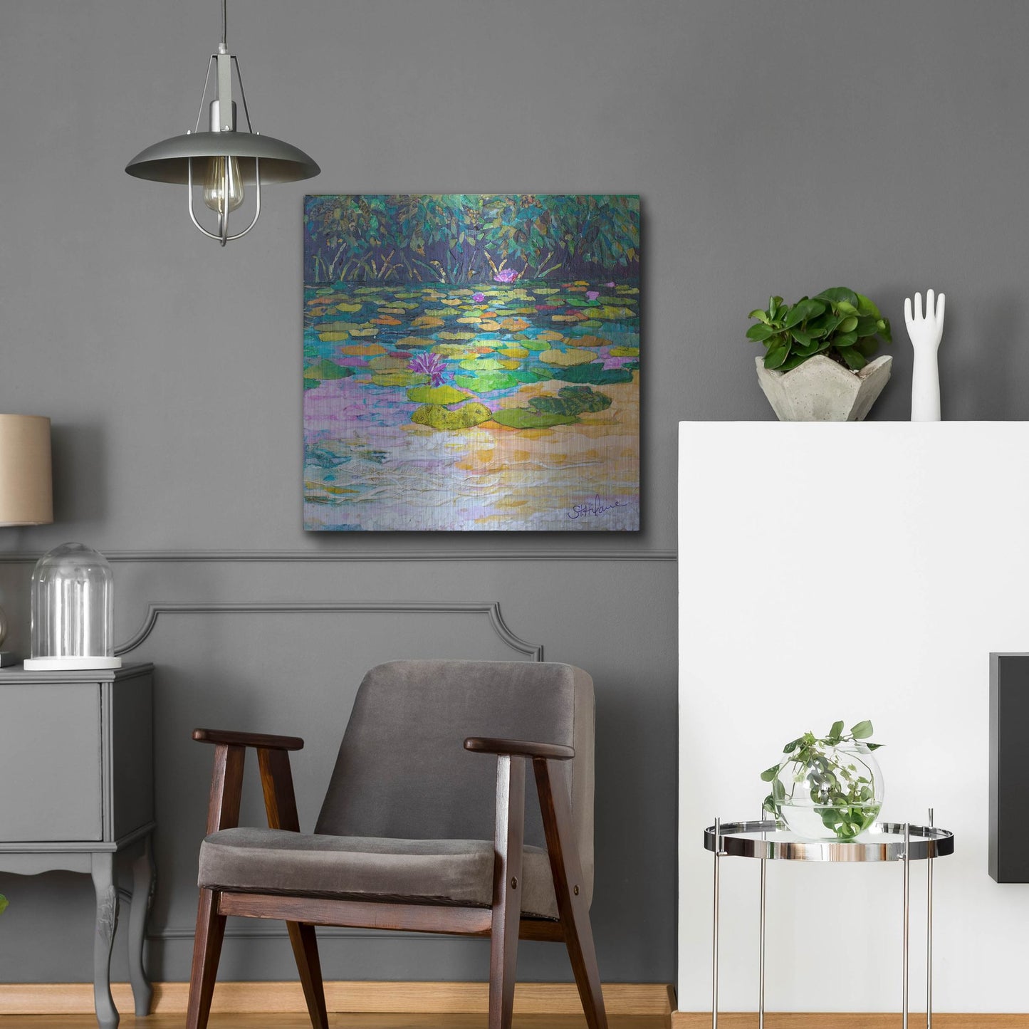 Luxe Metal Art 'Lily Pad Pond' by St. Hilaire Elizabeth, Metal Wall Art,24x24