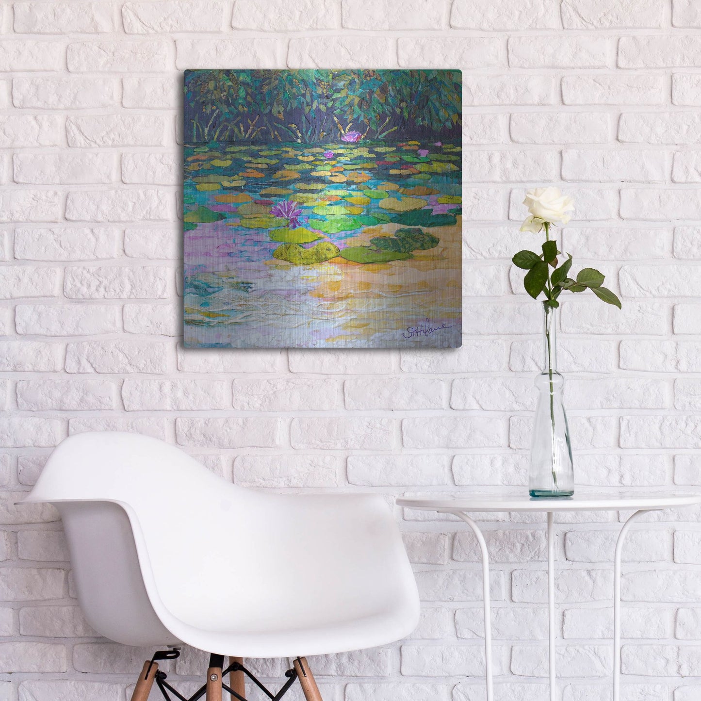 Luxe Metal Art 'Lily Pad Pond' by St. Hilaire Elizabeth, Metal Wall Art,24x24