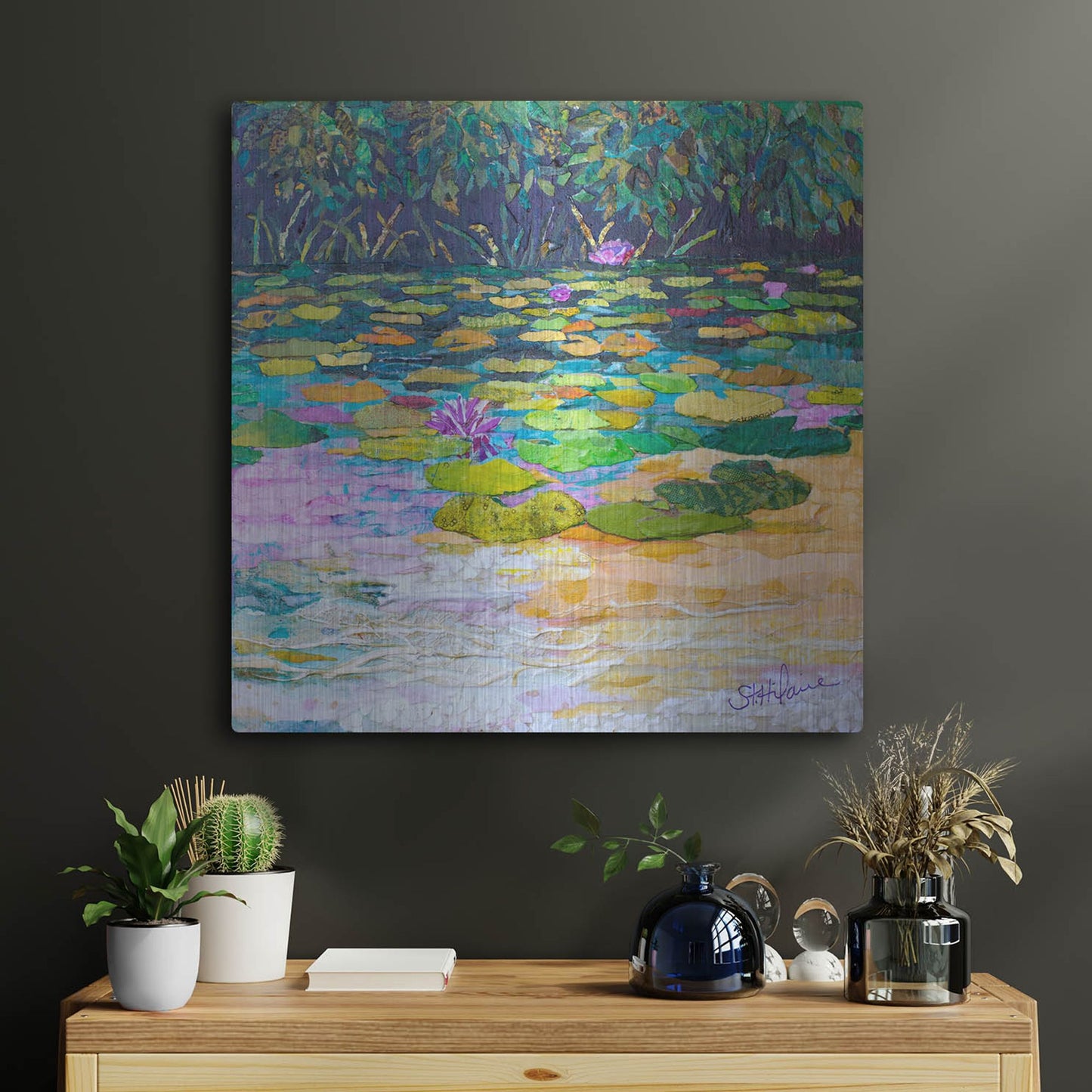 Luxe Metal Art 'Lily Pad Pond' by St. Hilaire Elizabeth, Metal Wall Art,24x24