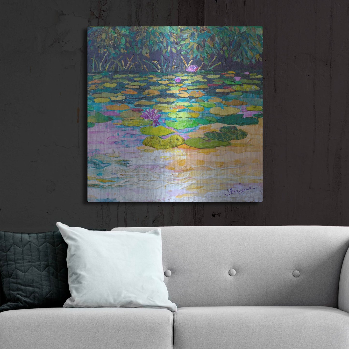 Luxe Metal Art 'Lily Pad Pond' by St. Hilaire Elizabeth, Metal Wall Art,36x36