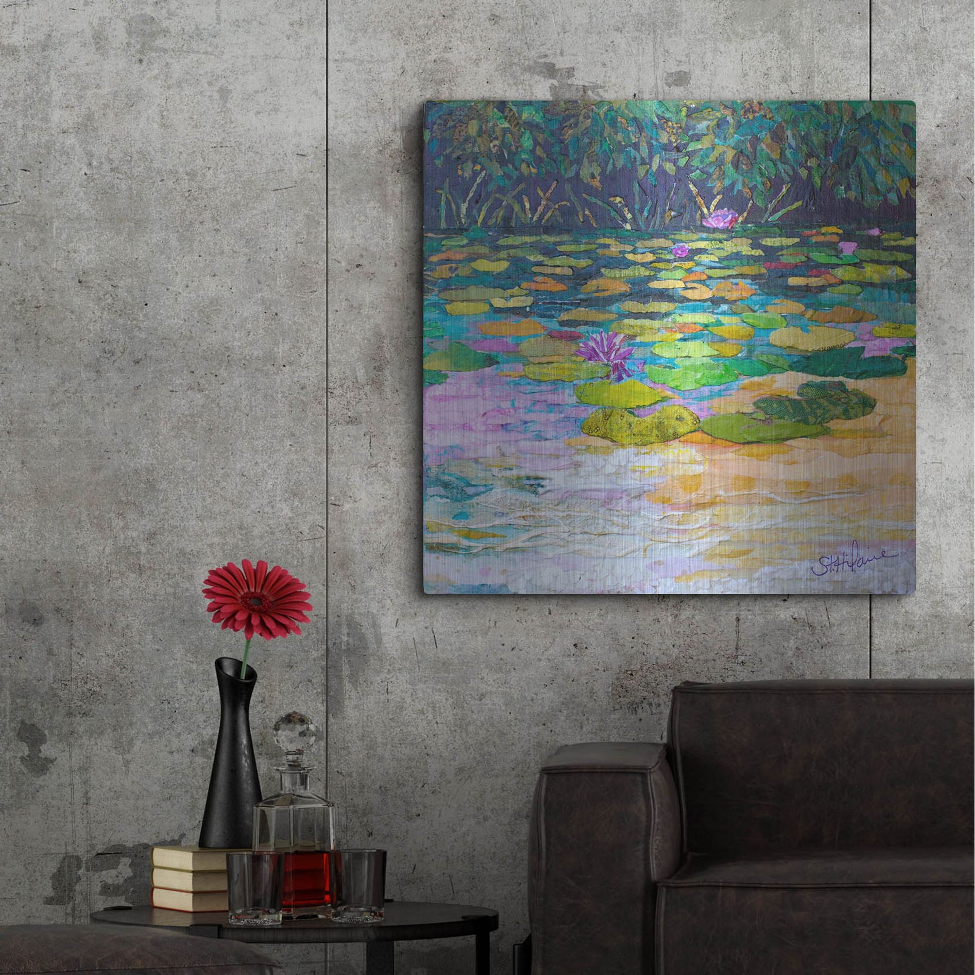 Luxe Metal Art 'Lily Pad Pond' by St. Hilaire Elizabeth, Metal Wall Art,36x36