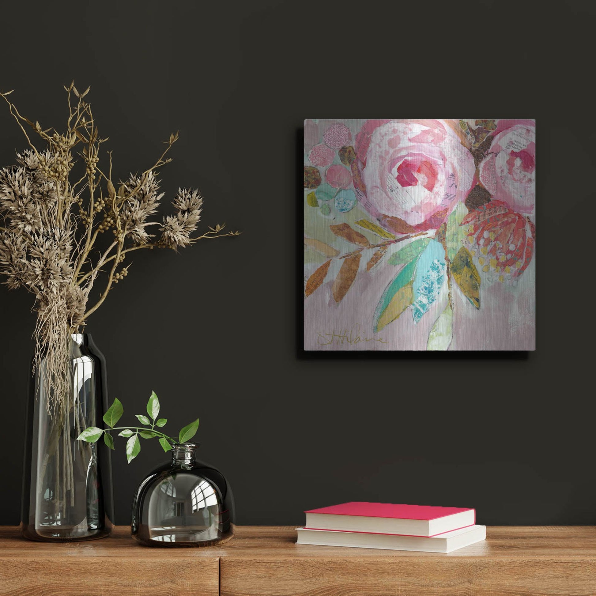 Luxe Metal Art 'Dream Floral 3' by St. Hilaire Elizabeth, Metal Wall Art,12x12