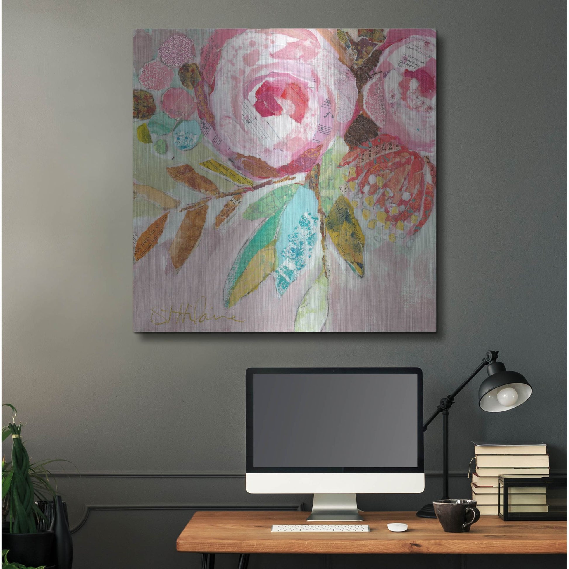 Luxe Metal Art 'Dream Floral 3' by St. Hilaire Elizabeth, Metal Wall Art,36x36